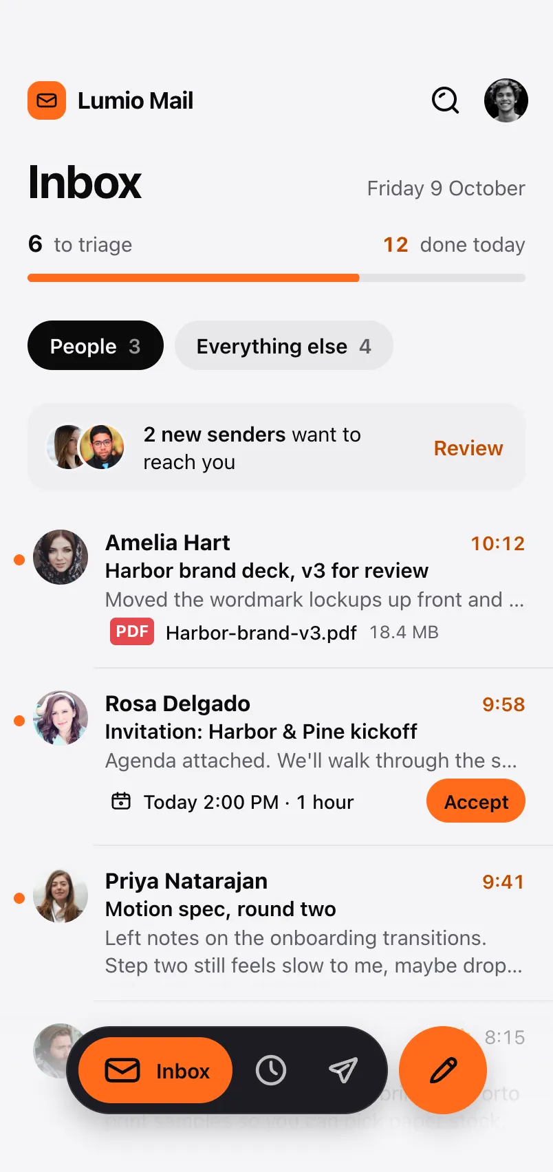 Mail Inbox screen
