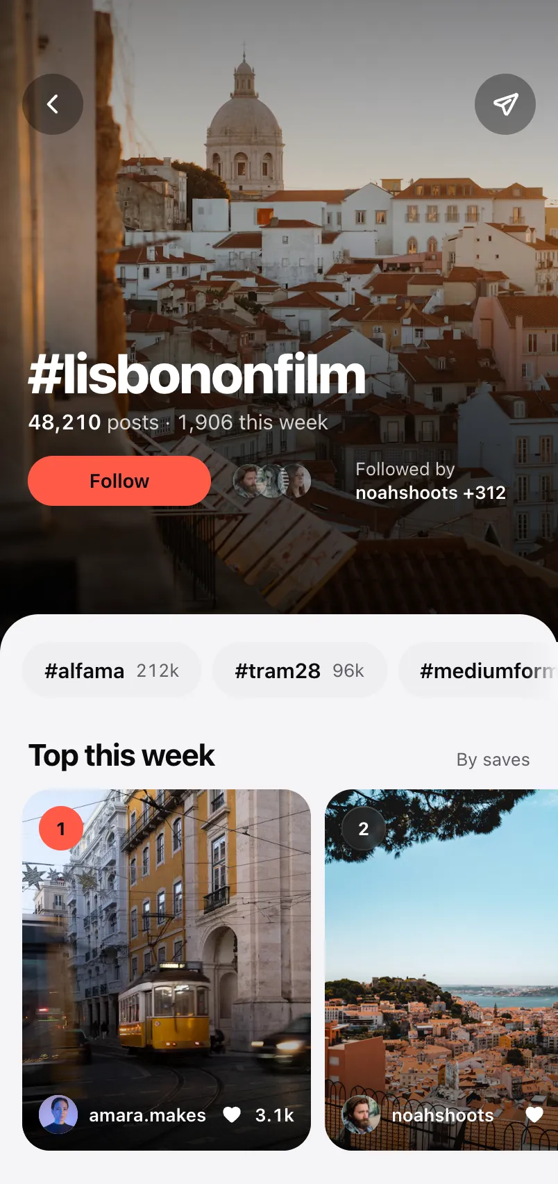Hashtag Feed screen